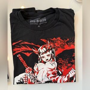 Bad Habit Black Tee with Red and White Anime Demon Graphic